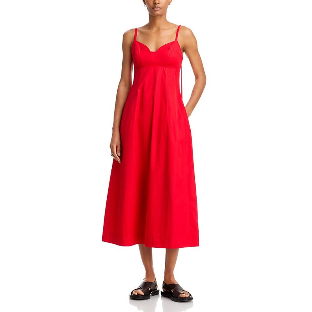 CO Bustier Sweetheart Neck Midi Dress Red - XS